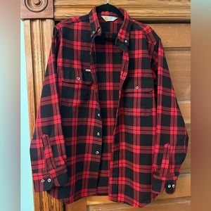CARHARTT Mens Large Red Plaid Flannel Heavyweight Button Up Work Shirt Sz L